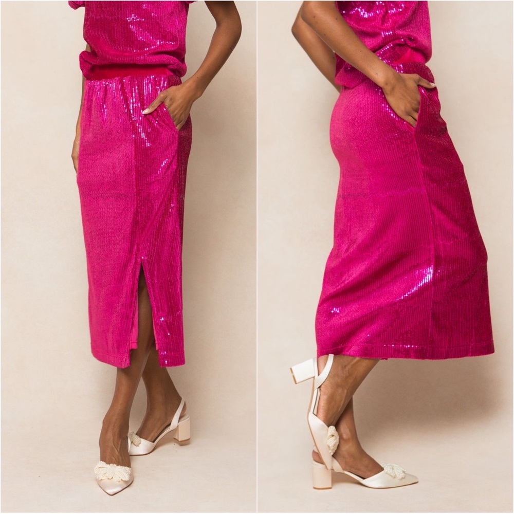 Ivy City Co Monique Skirt in Pink Sequin Sz. 1X